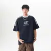 Marca de Tendencia Americana Rayas Deporte Manga Corta Hombre Verano Nuevo Algodón Pesado Diseño Oversize Camiseta de Media Manga