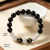 Pulsera de Abalorios Doble Pixiu de Obsidiana para Atraer Riqueza y Buena Suerte, Estilo Unisex, Pulsera de Obsidiana Artística Retro con Mantra de Seis Palabras