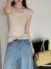 Flor de Laranjeira Primavera/Verão Novo Estilo Coreano Gola V Manga Curta Tricô Top Slim Fit de Alta Qualidade com Ombro Normal 2723