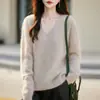Tejido de Lana Cepillada de Talla Grande con Cuello en V para Mujer Otoño e Invierno Nuevo Estilo Coreano Holgado Prendas de Punto de Cachemir de Primera Línea Listas para Usar para Mujer
