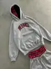 Conjunto de Sudadera con Capucha de Retazos a Cuadros Retro con Sudadera Holgada con Estampado de Letras de Moda y Pantalones de Chándal de Pierna Ancha de Cintura Alta Ropa Casual