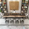 Nuevo estilo chino mesa de té oficina reunión simple madera maciza mesa de té mesa de té hogar una mesa cinco sillas juego completo mesa de té y silla