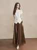 Falda larga de encaje de lujo ligero transfronteriza con abertura lateral, falda de satén para mujer, nueva moda de verano, versátil, color liso, línea A