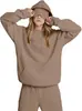 Conjunto de Moletom Feminino Outono/Inverno Cor Sólida Soltinho com Máscara de Olho e Calça Jogger Conjunto Casual de Duas Peças