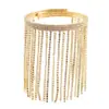 Pulsera Elástica Fluida de Pedrería de 3 Filas Exagerada Europea y Americana, Pulsera Abierta Fluida con Diamantes Completa de Escenario Moderna Personalizada