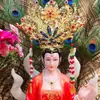 Estatua Divina de Anciana Negra Hu Sanyei Taonai Corona de Fénix Abuela de Taishan Niangniang Guanyin Estatua de Buda Tocado Corona de Cabeza Sombrero