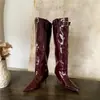Botines de Tacón Alto Apuntados Desmontables Estilo Europeo y Americano para Mujer, Temporada de Primer Encuentro, Otoño e Invierno, Botas Ajustadas con Hebilla de Cinturón, Botas Largas de Charol de Doble Uso