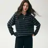 Estilo old money, relaxado e casual, suéter de malha listrado de manga comprida com gola alta de cashmere feminino para outono/inverno, top de lã