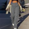 Pantalones Cargo de Pierna Recta de Cintura Alta Adelgazantes Holgados con Múltiples Bolsillos y Botones para la Moda Callejera de Mujeres Europeas y Americanas