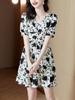 Vestido Floral de Chifón con Pintura de Tinta para Mujer Verano Petite Mamá Falda Corta para Cubrir el Vientre y Look Adelgazante Falda