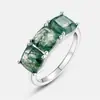 Anel de Agata de Capim Aquático Simples de Novo Estilo Transfronteiriço Anel de Pedra Musgo Verde Incrustado em Prata S925 Estiloso Único
