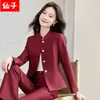 Blazer de alta gama transfronterizo, elegante y chic para otoño e invierno, traje de manga larga estilo diosa con pantalones acampanados, atuendo profesional de moda