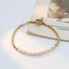 Pulsera de Perlas con Cierre de Pinza de Acero de Titanio Empalmado para Mujer, Cadena de Cuentas con Diseño Geométrico, Estilo Vintage
