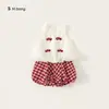 G-Bang Ropa Seleccionada para Niños Estilo Coreano Pantalones Florales para Bebé Niña Conjunto a Cuadros Ropa para Niñas Top sin Mangas Conjunto de Dos Piezas para Niños