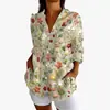 2024 Nuevo Otoño Transfronterizo Patrón Estampado Colorblock 3D Camisa Casual Holgada para Mujer Europea y Americana Top con Botones