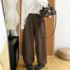 Pantalones de chándal grises gruesos en stock para mujer, pantalones de pierna ancha de cintura alta, holgados y adelgazantes, estilo casual y relajado, pantalones largos hasta el suelo para otoño e invierno