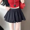 Falda Corta Abullonada Blanca Dulce Reductora de Edad para Mujer Verano Cintura Alta Falda Pantalón Anti-Exposición Falda Mini Botón de Flor Falda Línea A