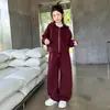 Conjunto de Sudadera para Niñas Estilo Coreano Primavera y Otoño Nueva Moda Estilo Perezoso Sudadera con Capucha Pantalones Anchos Casuales Conjunto de Dos Piezas