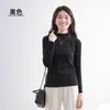 Camiseta base feminina de gola alta média para primavera e outono, novo modelo 2026, algodão puro, branca, gola média, gola alta, blusa de manga longa