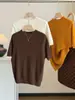 Top de punto coreano de manga corta y cuello medio alto para mujer, otoño, corte ajustado, camisa básica versátil de color liso