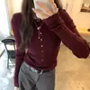 Top de punto con cuello semiabierto para mujer, para primavera y otoño, chic estilo coreano, capa base de punto única, top de manga larga, suéter
