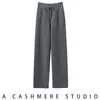 Nuevos pantalones casuales de cachemir para mujer de pierna ancha con cordón, engrosados para otoño e invierno, con bolsillos, modernos, suaves, versátiles, rectos y adelgazantes