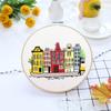 Bolsa de material para bordar a mano DIY, serie de paisajes urbanos, escena arquitectónica que representa un kit de costura semiacabado.