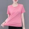 Camiseta de Seda de Gelo de Secagem Rápida com Manga Curta para Mulheres Verão 2026 Nova Roupas Femininas Plus Size Malha Respirável Top Fresco