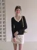 Suéter de blocos de cor para mulheres, novo estilo outono/inverno, pode ser usado como camada interna ou externa, corte justo e faz você parecer mais magra