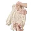 Roupas de Bebê para Primavera, Macacão Estampado Super Estiloso para Recém-Nascidos com Gola de Renda e Mangas Longas, Macacão de Bebê para Primavera e Outono