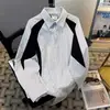 Camisa de manga larga a rayas patchwork retro americana para hombre, elegante y versátil, camisa casual de nicho de corte holgado, marca de moda para hombre
