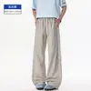 Pantalones de hombre finos a rayas de pierna ancha, holgados, pantalones casuales rectos para personas altas, pantalones deportivos de seda helada de secado rápido para verano