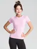 La ropa de yoga es popular, conjuntos de ropa de fitness para mujer, tops de secado rápido, camisetas deportivas de manga corta para Pilates y fitness
