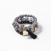 Combinação de Pulseiras de Elefante Moda Europeia e Americana Multicamadas Feitas à Mão com Contas e Pingente de Franja Pulseira de Contas de Madeira para Mulheres
