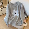 Nuevo diseño estilo coreano para otoño e invierno, suéter de punto de cuello redondo, hilo colorido, contraste de color floral para mujer