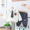 Colete Suéter Masculino de Bebê Moda Estilo Ocidental Cavalheiro Conjunto de Três Peças Meninos Terno Primavera e Outono Estilo Universitário Casual Crianças