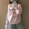 Moletom Feminino Outono Estilo Preguiçoso Casual Chique Ombro a Ombro Manga Longa com Estampa de Filhote Doce e Fofo Versátil Leve