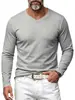 Coleção de outono masculina transfronteiriça: Camiseta lisa de gola V com mangas compridas, textura em tricô, elástica e com caimento solto, perfeita como camada base