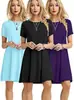 2026 Ropa de Mujer de Comercio Exterior Transfronterizo Europeo y Americano Amazon Primavera y Verano Nuevo Color Sólido Cuello Redondo Holgado Manga Corta Vestido Holgado