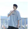 Camiseta Pesada de Algodão Estilo Retrô Americano 2025 Estilo Hong Kong Estampada Verão Solta Nicho Manga Top Peça Única Masculina Dropshipping