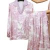 Ropa de Casa Fina de Manga Larga Morado Lila Selva de Alta Lujo para Mujer, Conjunto de Pijama Cómodo y Transpirable de Seda de Hielo que Se Puede Usar Afuera