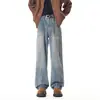 Calça jeans masculina lavada com estampa de raios pretos, coleção de outono, estilo streetwear americano moderno e ousado, corte slim, levemente flare, perna reta