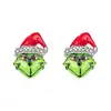 Nuevo Adorno Navideño Transfronterizo Aretes de Monstruo con Cabello Verde Grinch Moda Europea y Americana Diseño de Nicho Aretes Navideños de Grinch
