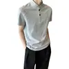 Camisa Polo Retro Americana para Hombre con Cuello Henry de Manga Corta, Camiseta de Verano de Manga Corta con Hombro Normal, Cuello Alto, Top Desestructurado de Media Manga