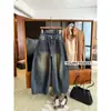 Su Xinlan/YOUMO Moda Otoñal para Mujer Vintage Lavado Diseño de Línea Media Jeans Cortos tipo Guadaña 95261