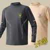 Top de fleece dupla face para outono e inverno com gola alta, camada interna unissex slim-fit para negócios, camisa base quente, camiseta masculina de manga longa
