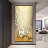 Pintura Decorativa para Pasillo de Alta Gama Lujo Ligero Alce Hojas Doradas Pasillo Colgante Pintura Sala Modelo Ajuste Suave Pintura Colgante