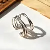 Anillo Abierto de Moda Yunchaoxuan S925 de Plata Estilo Japonés y Coreano Líneas Geométricas Multicapa Diseño de Cruz Tendencia