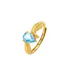 Anillo de Plata de Ley S925 con Alas de Ángel Cepilladas para Mujer Citrino Amarillo Amatista Natural Forma de Lágrima Accesorio de Cumpleaños para Novia