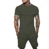 Comercio Exterior Camiseta de Color Sólido de Moda Pantalones Cortos Medios Traje de Pantalones Cortos de Manga Corta para Hombre Verano Europeo y Americano Transpirable